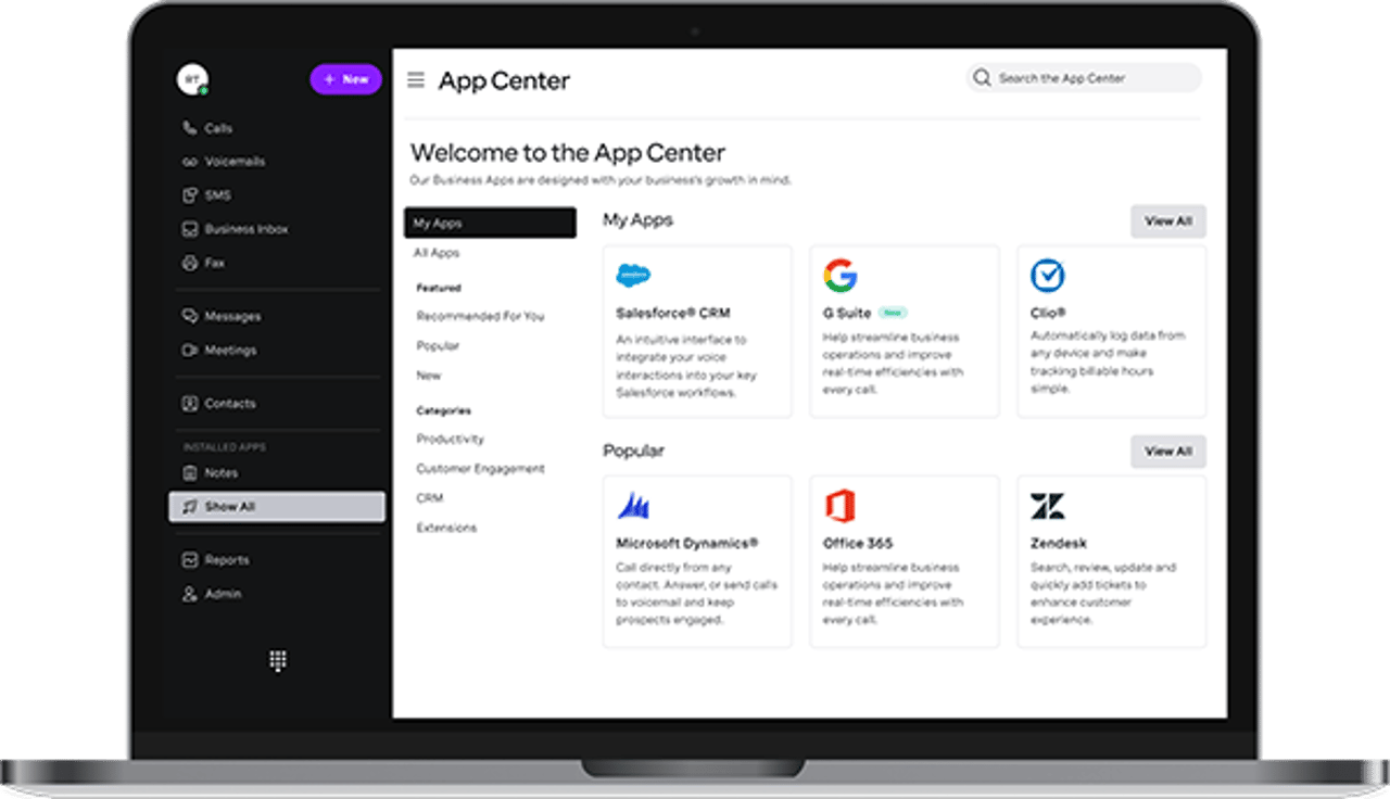App Center de Vonage: un ecosistema mejor Vonage app center screenshot in desktop view