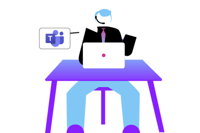 Contact-Center-Teams_840.png Illustration of contact center agent serving customers and collaborating with co-workers with Microsoft Teams