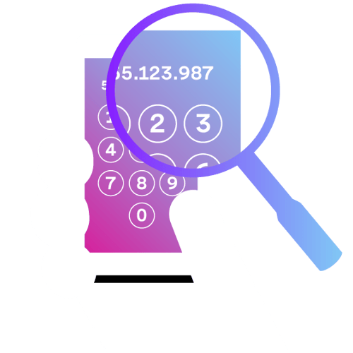 Number Verification Blog Header Illustration of a hand holding a cell phone. A magnifying glass is in front of the phone screen, magnifying some of the numbers.