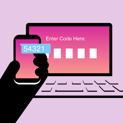 Verify your video account with 2FA A laptop and mobile device with a verify pin code