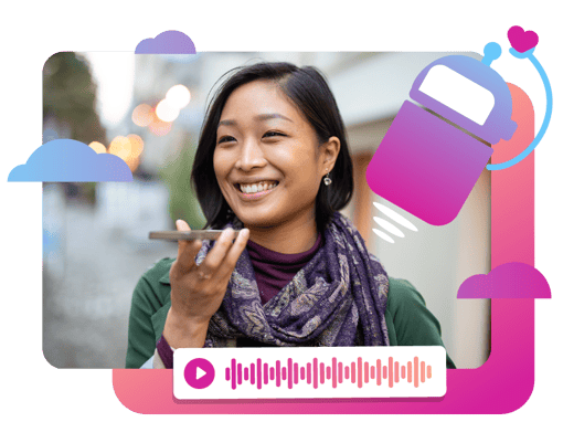 Voice Chatbot Woman using mobile device to speak