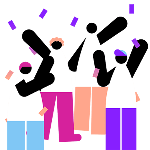 Vonage Values Illustration of people with confetti falling on them.