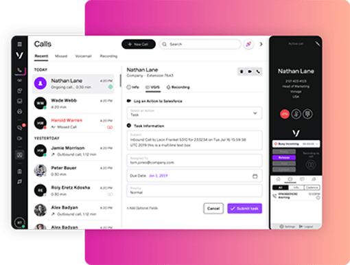 Calls on Desktop Screen grab of the Unified Communications product's call screen on desktop
