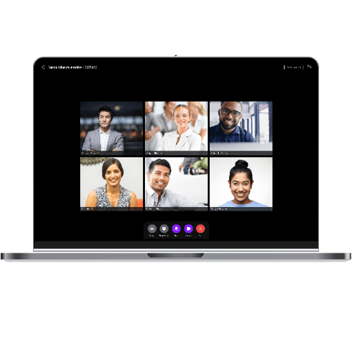 Vonage Meeting Video Conference illustrated badge that says uptime reliability, with 99.999% underneath
