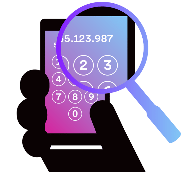 Number Insight Mobile phone with magnifying glass over numbers