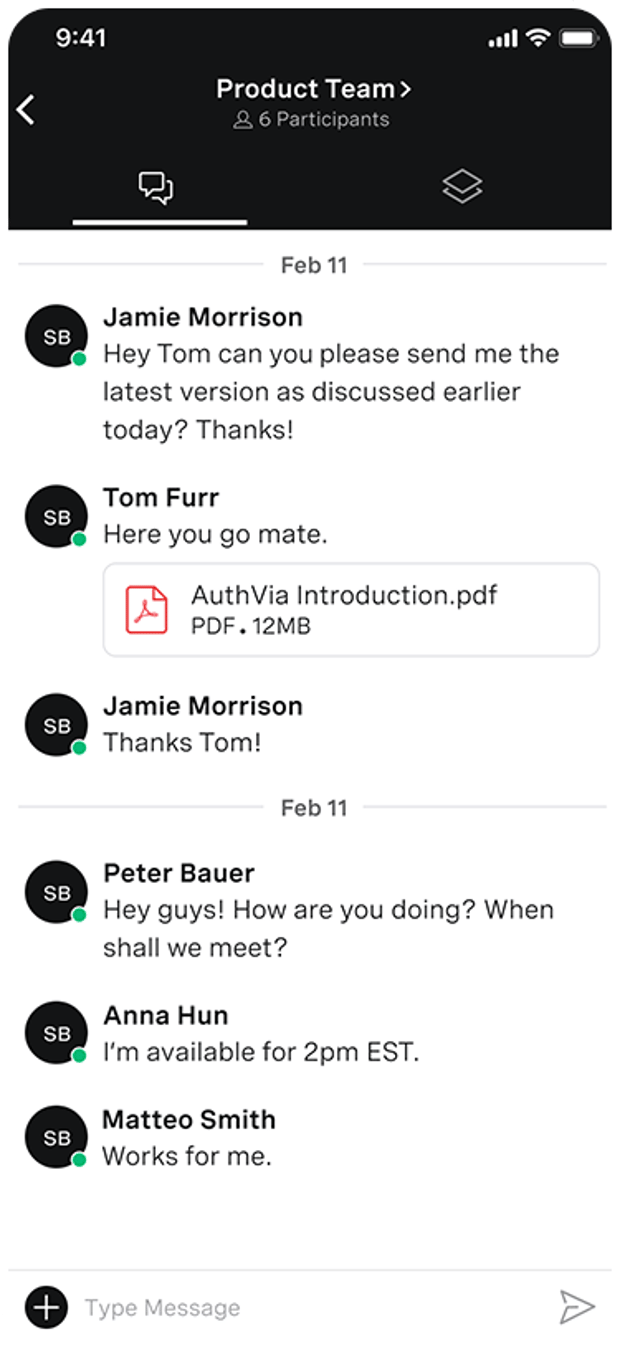 Team Meeting on Phone Screen grab of the Team Messaging app on a mobile screen