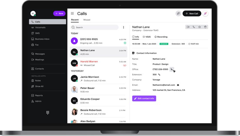 Image of VBC Desktop Calls View Image of VBC Desktop Calls View